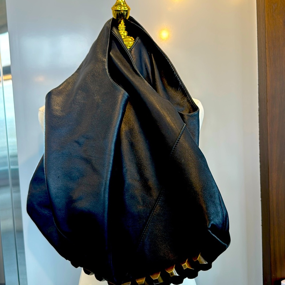 Buttery soft black leather studded tote